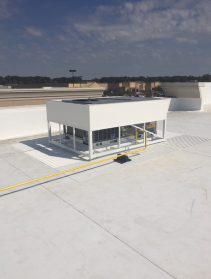 White TPO flat roof HVAC unit commercial