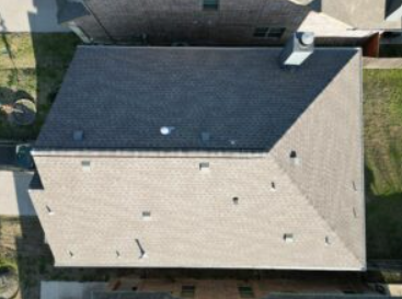 Aerial top-down view completed roof