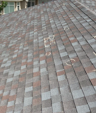 Hail damage chalk inspection markings shingles