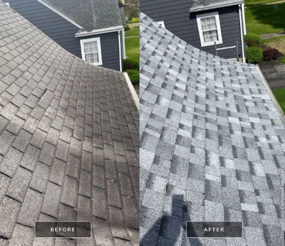 Before and after aging shingles premium replacement Sugar Land TX